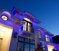 Red, white, and blue led lights on house