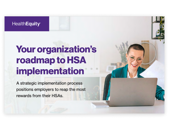 health equity website with heading "your organization's roadmap to HSA implementation" with an image of someone at a computer