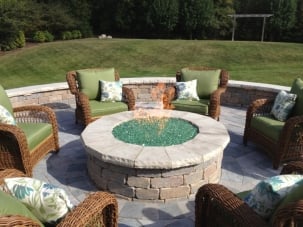 firepit with green glass beads 