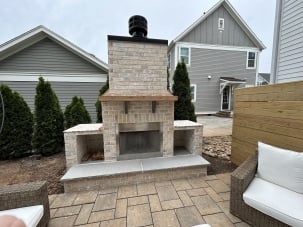 custom fireplace on paver patio