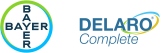 The Bayer and Delaro Complete logos sit side by side in bold colours. 