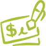 Hand-drawn check with a dollar sign and a pen writing on it, symbolizing finance or payment.