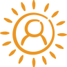 Hand-drawn icon of a person&amp;#39;s outline inside a glowing sun, symbolizing profile, illumination, or potential.