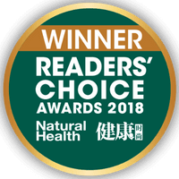 2018 Readers' Choice Awards badge for Bowen Therapy Pain Relief Centre, featuring a green and gold medallion with the text 'WINNER Readers' Choice Awards 2018' and 'Natural Health' with Chinese characters below.