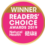 2019 Readers' Choice Awards badge for Bowen Therapy Pain Relief Centre, featuring a pink and gold medallion with the text 'WINNER Readers' Choice Awards 2019' and 'Natural Health' with Chinese characters below.