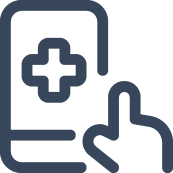Icon of a medical cross on a phone with a hand pointing towards it