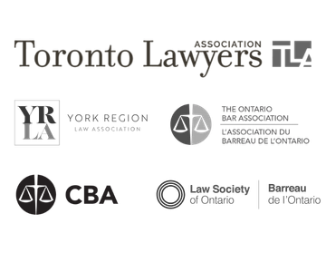 Logos for following associations: Toronto Lawyers Association, York region Law Associate, The Ontario Bar Association, Law Society of Ontario, and The Canadian Bar Association