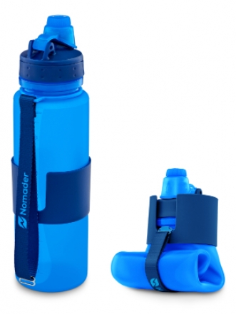 blue nomader water bottle upright and collapsed