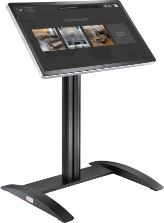 42" kiosk with attractor screen showing top categories