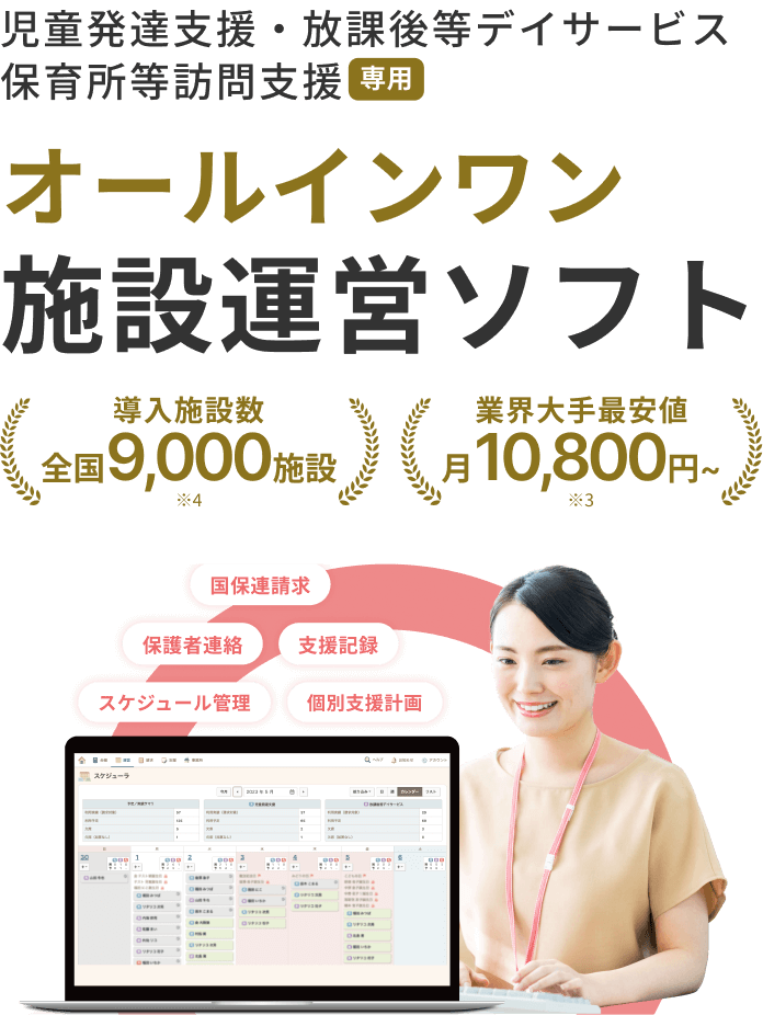 児童発達支援・放課後等デイサービス保育所等訪問支援専用、初めてでも使いやすい施設運営ソフト