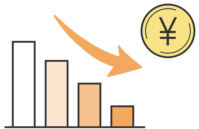金額が下がっていくグラフのイメージ