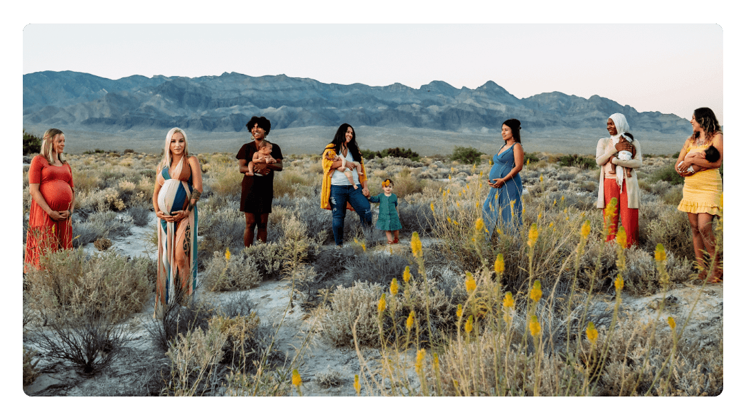 Pregnant women and young mothers artisitic image in desert specifically to promote Serenity Birth in Las Vegas