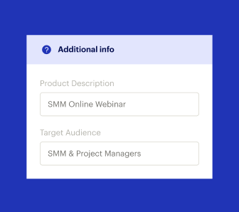 Instapage form showing product description and target audience fields