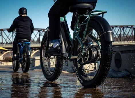 Riders on electric bikes