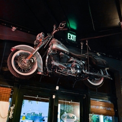 Motorcycle hanging from ceiling