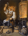 Illustration of a cat in a metal shop