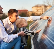family with solar panels