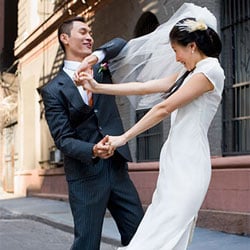 Bride and groom dancing