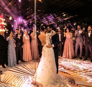 Bride and groom dancing