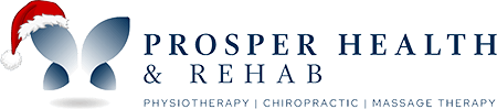 Prosper Health & Rehab | Physiotherapy | Chiropractic | Massage Therapy logo with Santa hat