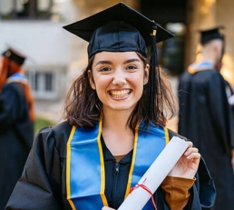 Graduate smiling and holding diploma 