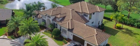Aerial photo of a tile roof house