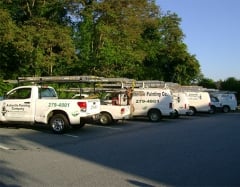 Line of work trucks and work vans