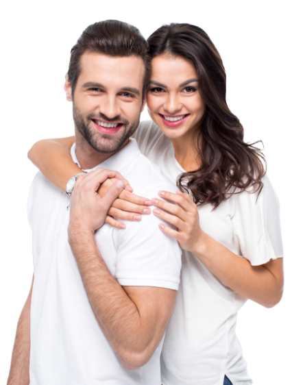 smiling couple perfect teeth
