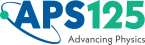 Blue APS logo with green text reading "125" to righthand side. Grey text below reads "Advancing Physics"