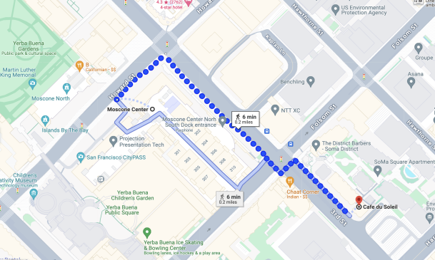 A quick walk from Dreamforce to the CLD Cafe at Cafe du Soleil