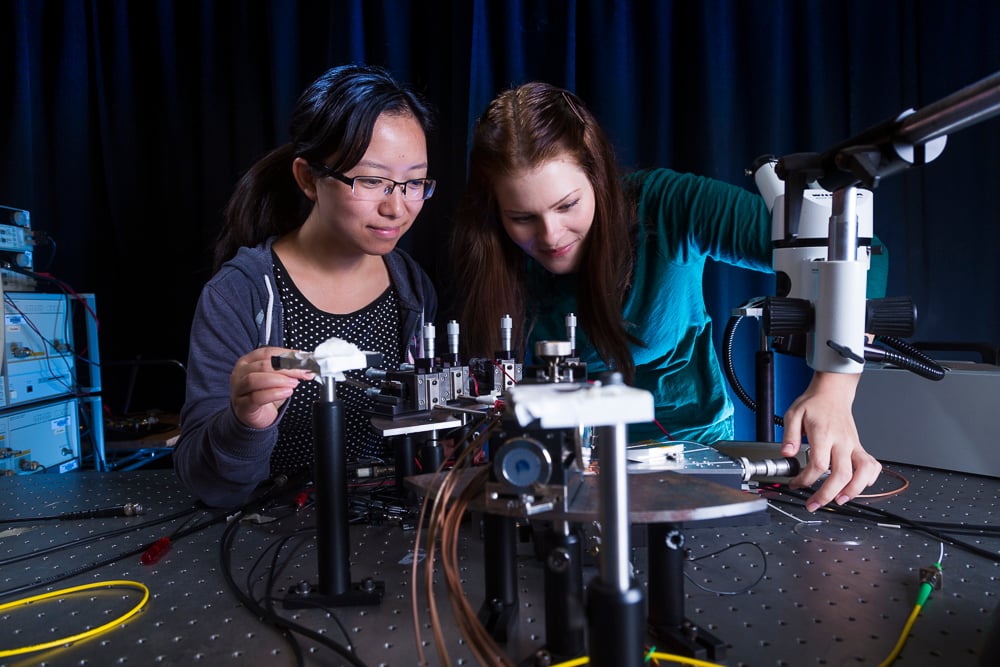 Two women collaborating in a UCSB Engineering lab