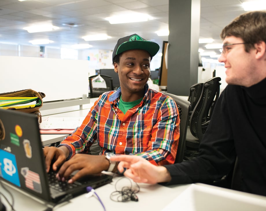 Two DigiPen student collaborating