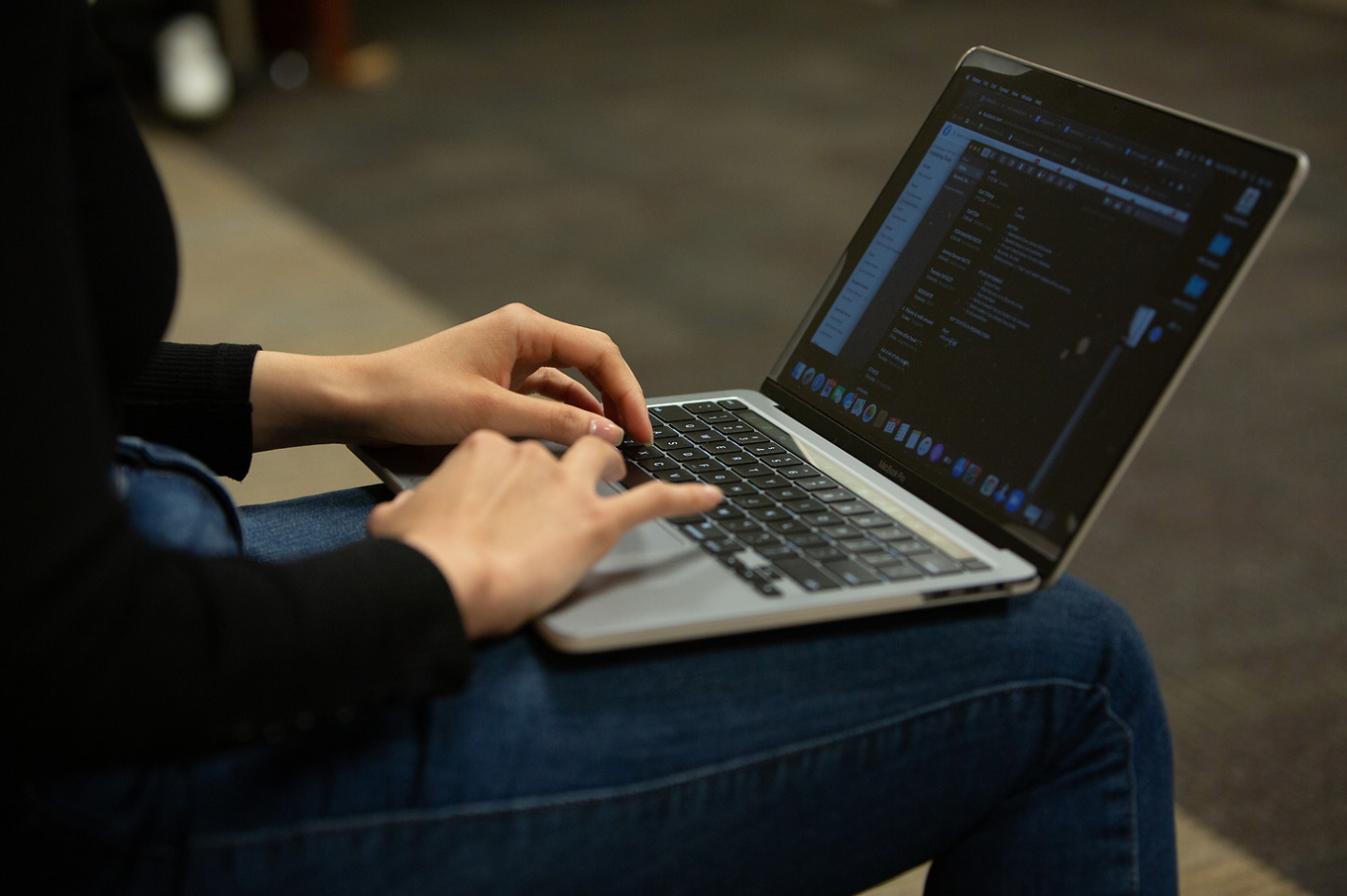 Student working on her laptop