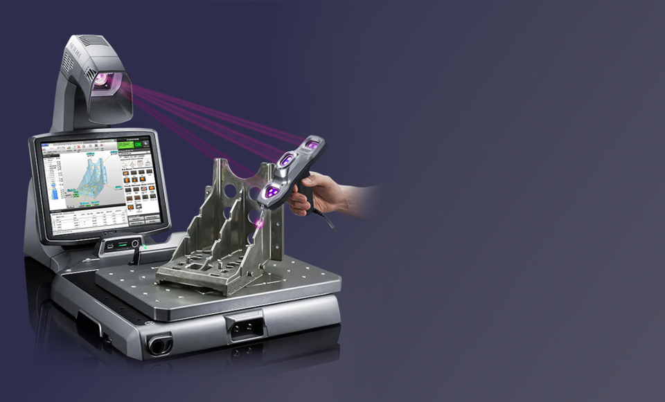 Keyence handheld probe cmm, measurement tool, on purple background