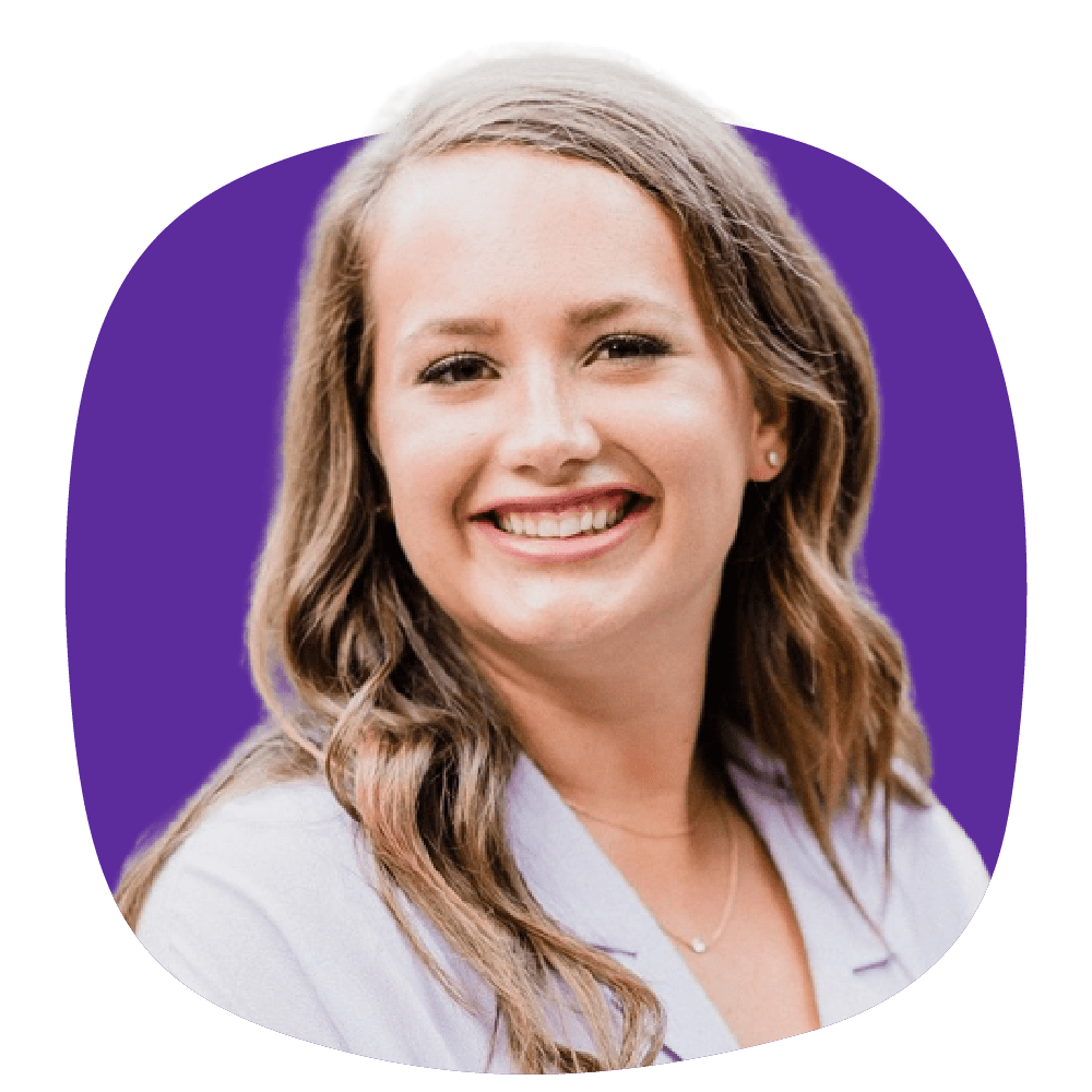 Hailey Burton headshot on purple shape