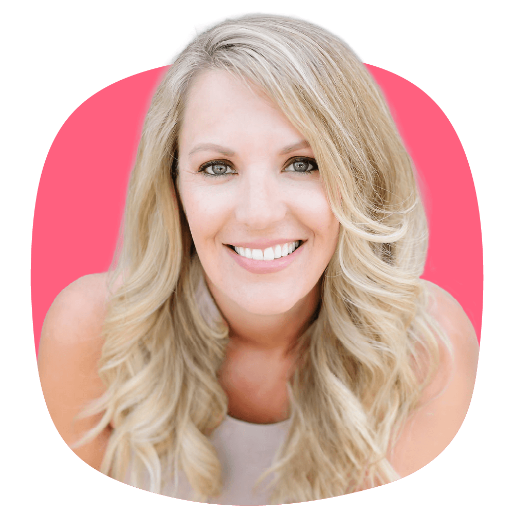 Kristin Colburn headshot on pink shape
