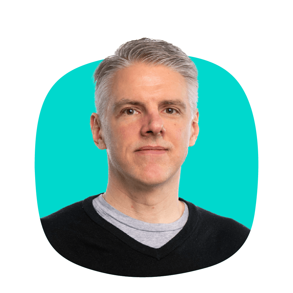 David Lloyd  headshot on teal shape