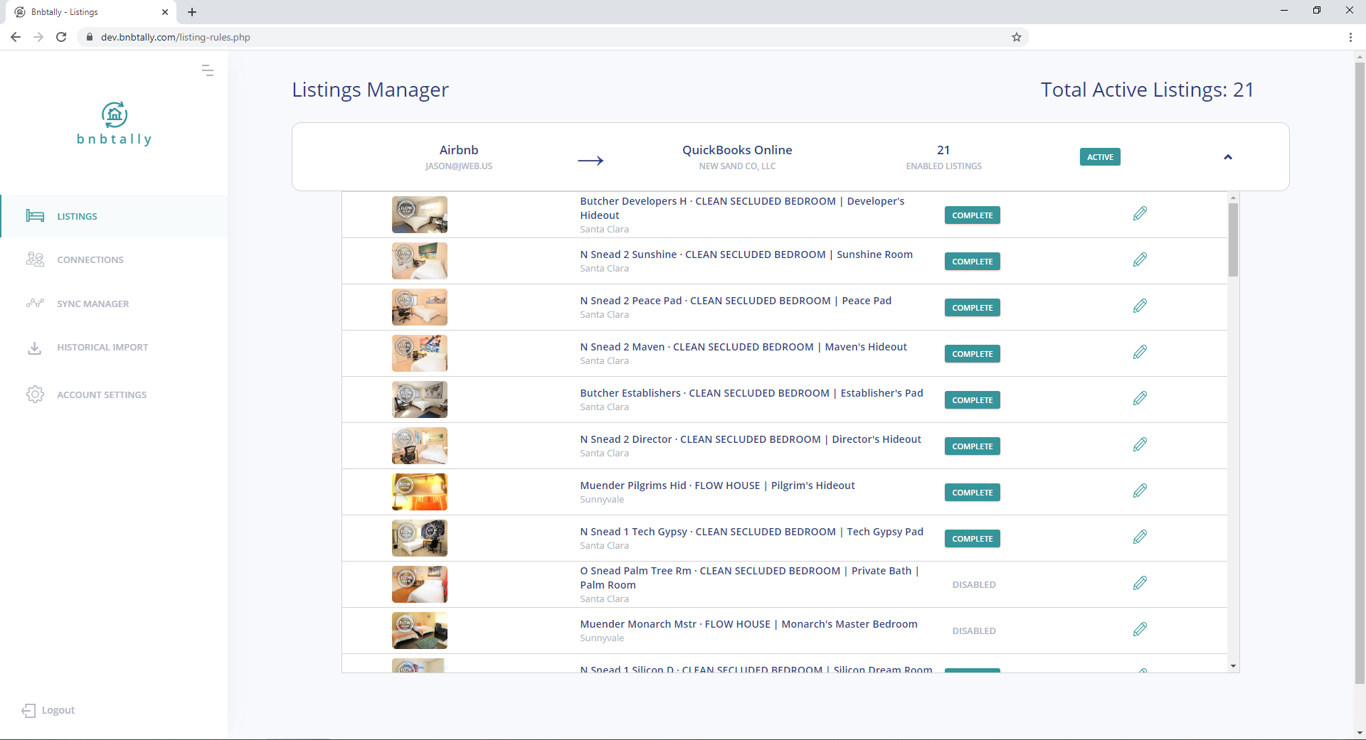 Airbnb Listing Quickbooks Manager