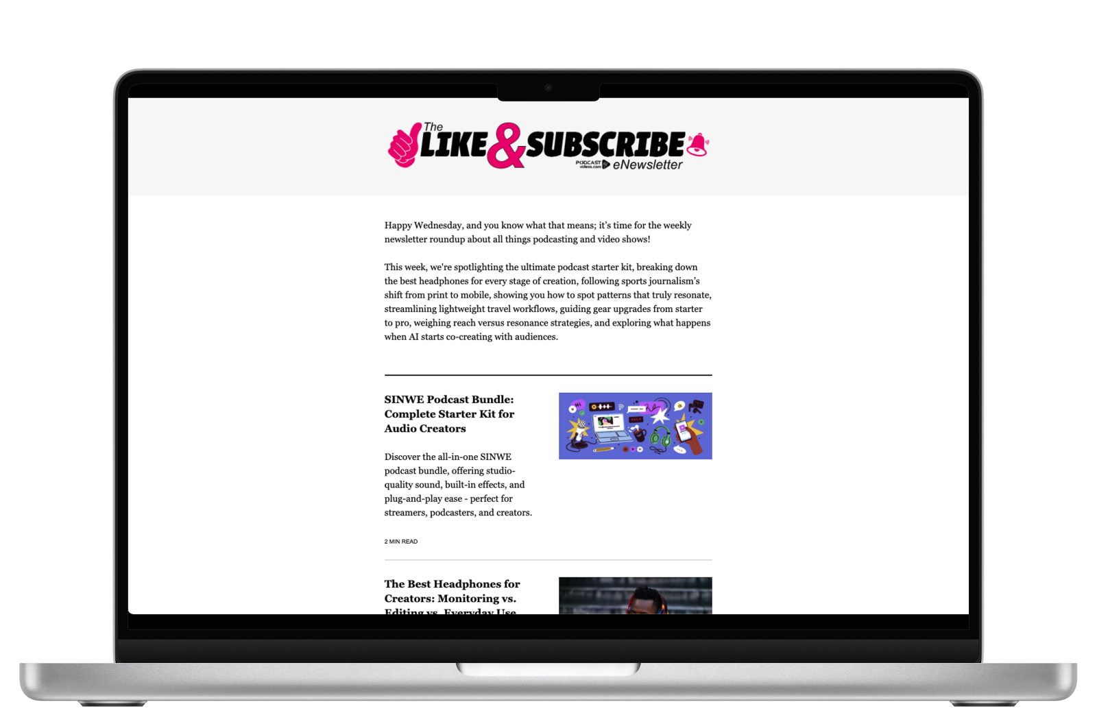 Desktop preview of The LIKE & SUBSCRIBE eNewsletter