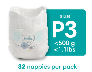 Size P3 1.1 lbs 32 nappies per pack