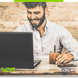 A man working efficiently from home with his Vox over Octotel fibre internet