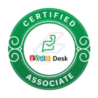 A Zoho Desk certified associate badge awarded to DSL Telecom 