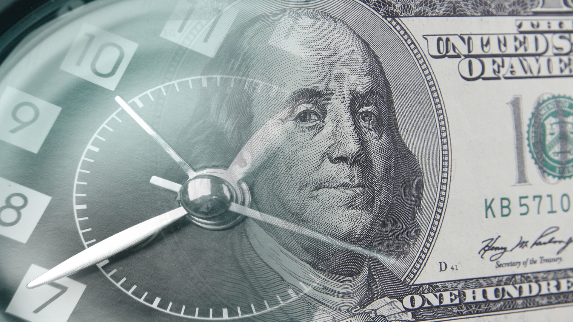 100 dollar bill and clock merged together