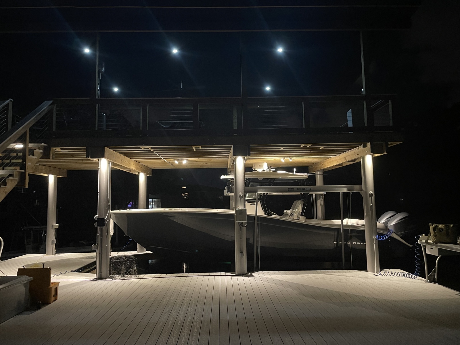 Boat secured on integrated lift