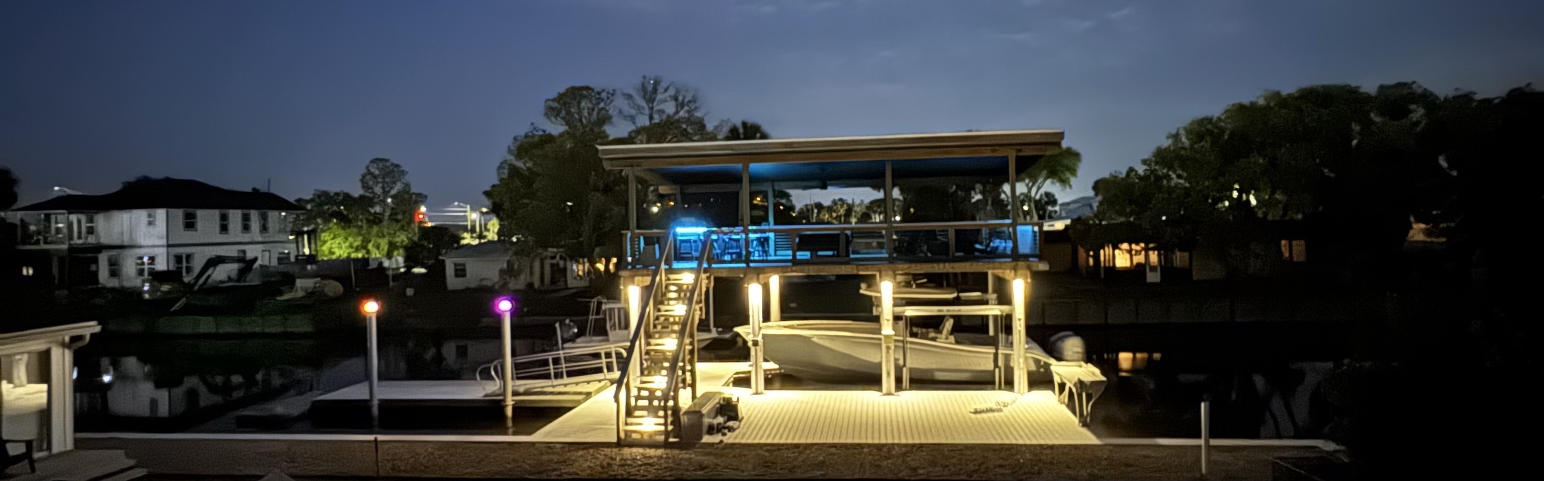 Full dock elevation with blue accent lighting