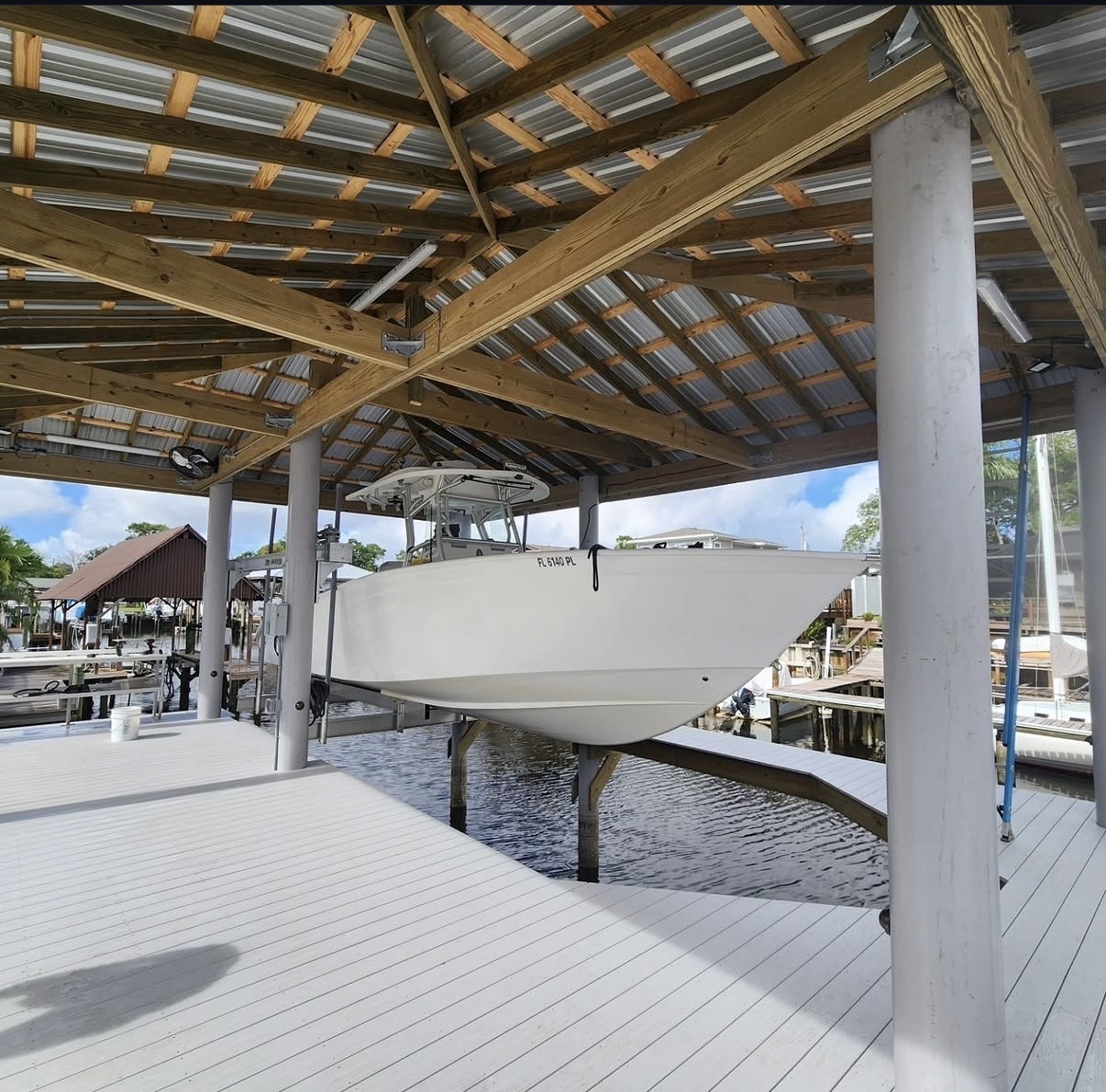 Boat beneath covered roof