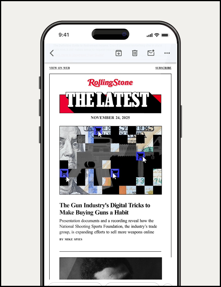 Rolling Stone mobile newsletter preview with headline story layout.