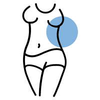 a outline of a woman's body with a blue circle near the breasts for breast augmentation