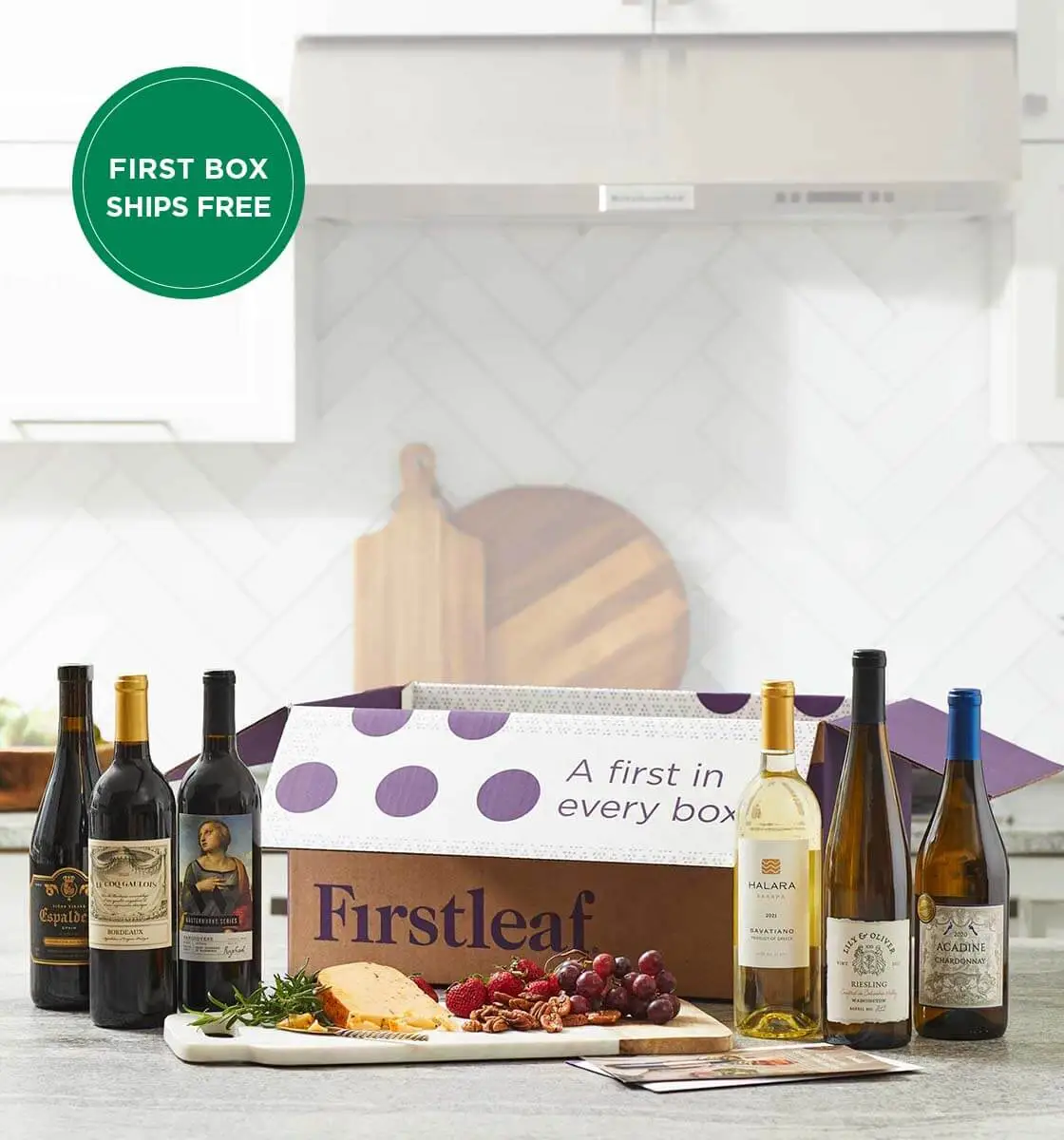 Firstleaf box with a mix of 6 red and white wines