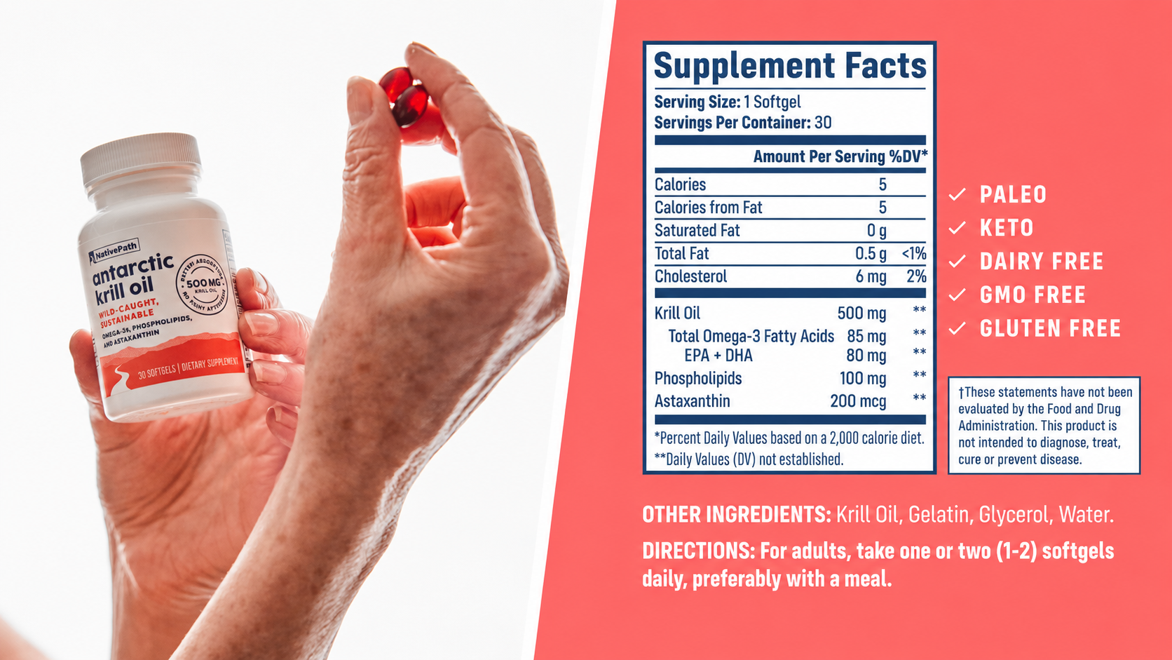 NativePath Antarctic Krill Oil and its Supplement Facts